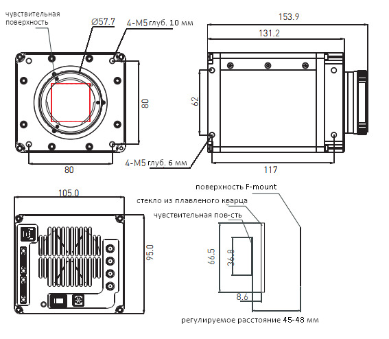 Размеры камеры Tucsen Dhyana 4040BSI на схеме